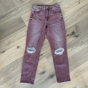 American Eagle Outfitters High-Rise Ripped Jeans – Faded Red / Maroon – Size 4